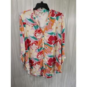 Hope Springs Boho Blouse Womens XXL Top Floral Colorful Festival Cruise Hawaiian